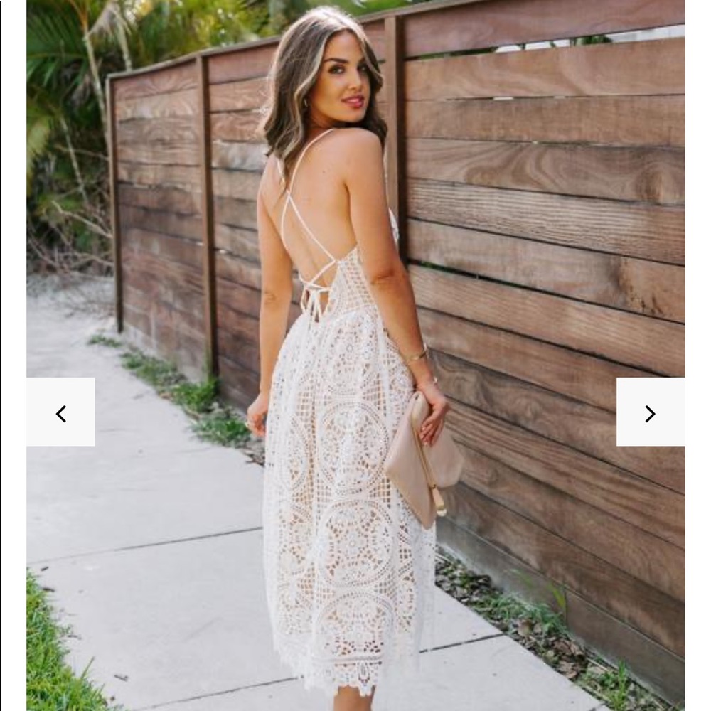 Boho Ivory Lace Crochet Backless Midi Sundress - Picture 15 of 16